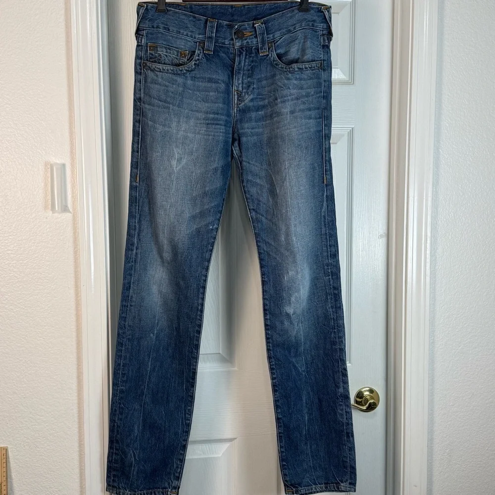True Religion Geno Jeans Men's Size 30 (32X34) Blue Relaxed Slim No Flap - Picture 2 of 13